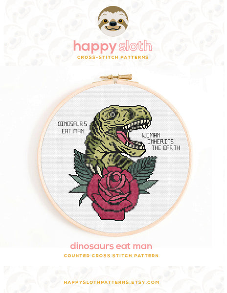 Dinosaurs Eat Man Cross Stitch Pattern