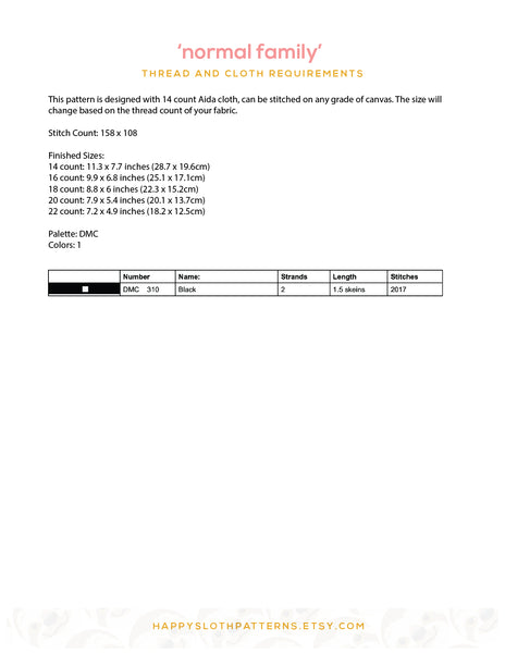 Normal Family Cross Stitch Pattern