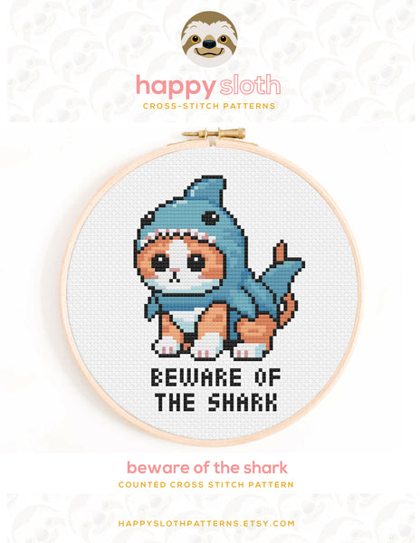 Beware of the Shark Cross Stitch Pattern