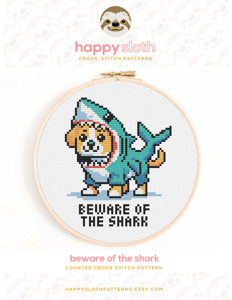 Beware of the Shark Cross Stitch Pattern