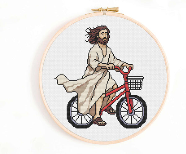 Christ on a Bike Cross Stitch Pattern
