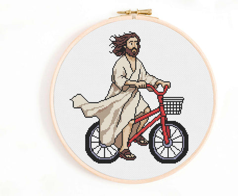 Christ on a Bike Cross Stitch Pattern