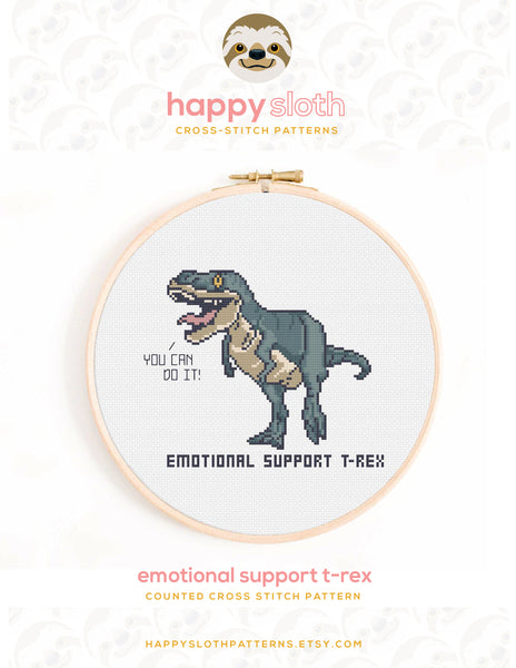 Emotional Support T-Rex Cross Stitch Pattern