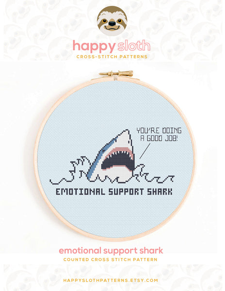 Emotional Support Shark Cross Stitch Pattern