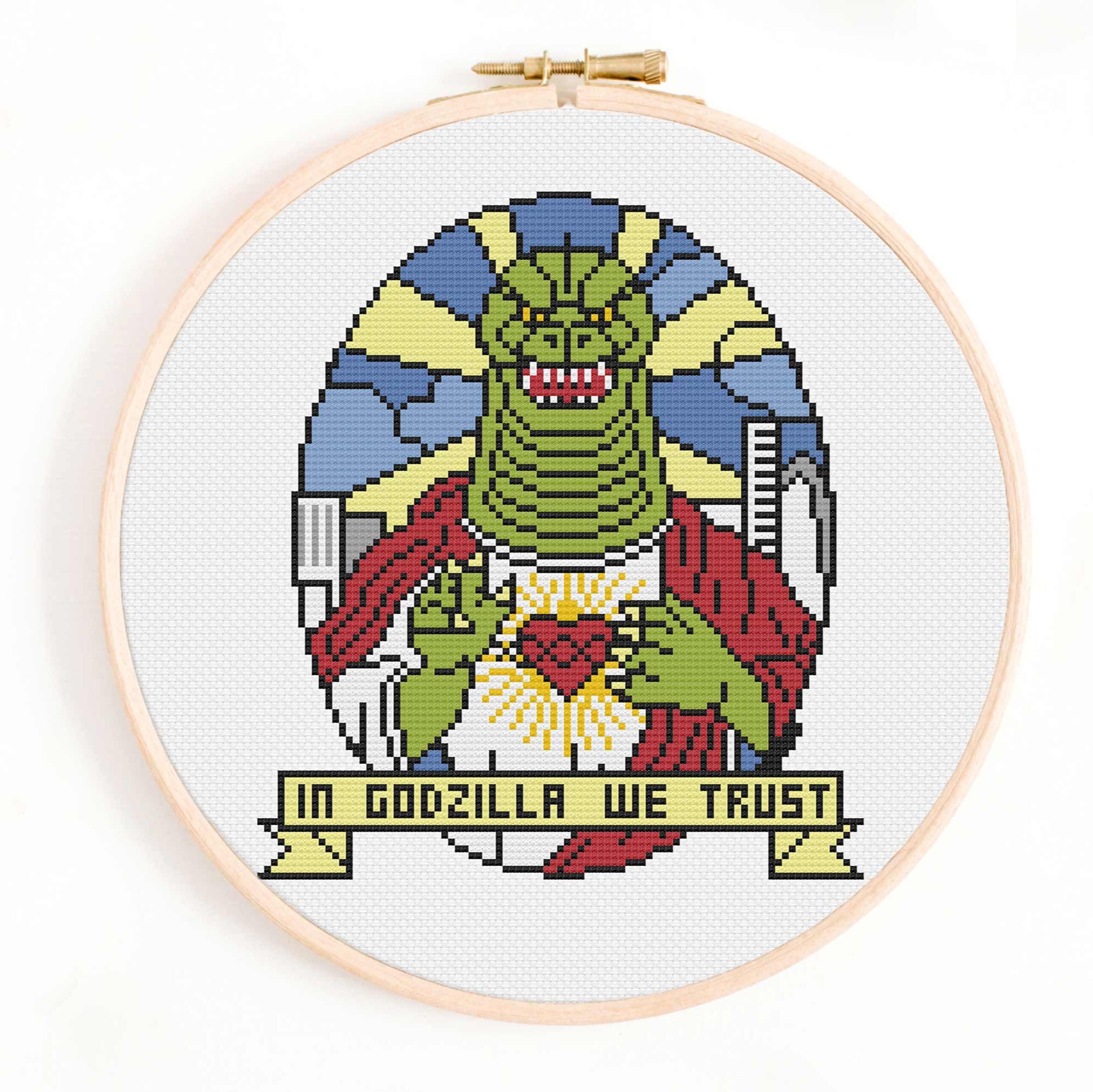 In Godzilla We Trust Cross Stitch Pattern