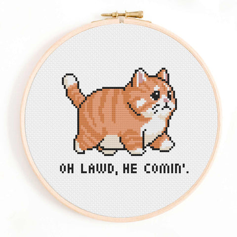 'Oh Lawd, He Comin' Cat Cross Stitch Pattern