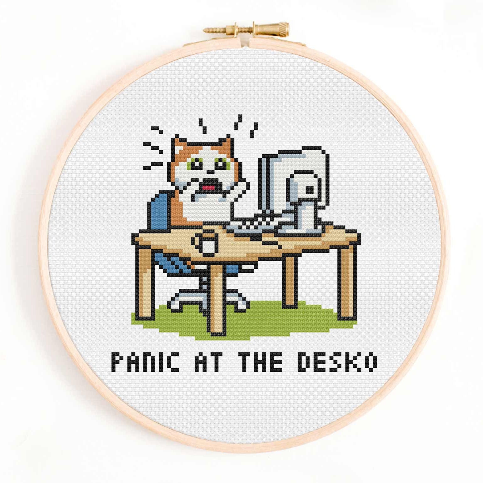 Panic at the Desko Cross Stitch Pattern