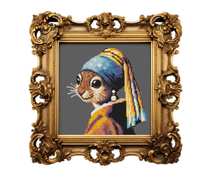 Squirrel with a Pearl Earring Cross Stitch Pattern