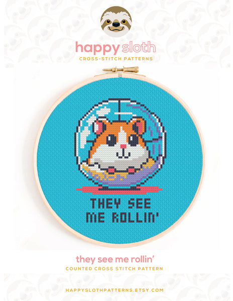 They See Me Rolling - Hamster Cross Stitch Pattern