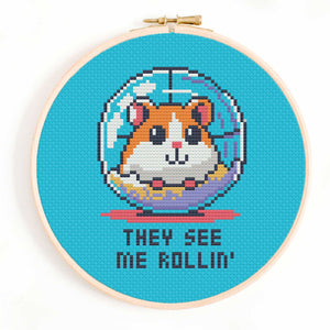 They See Me Rolling - Hamster Cross Stitch Pattern