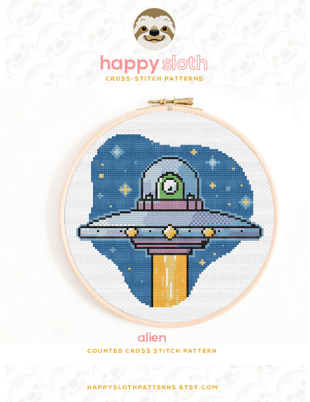 Space Alien Cross Stitch Pattern – Happy Sloth Patterns