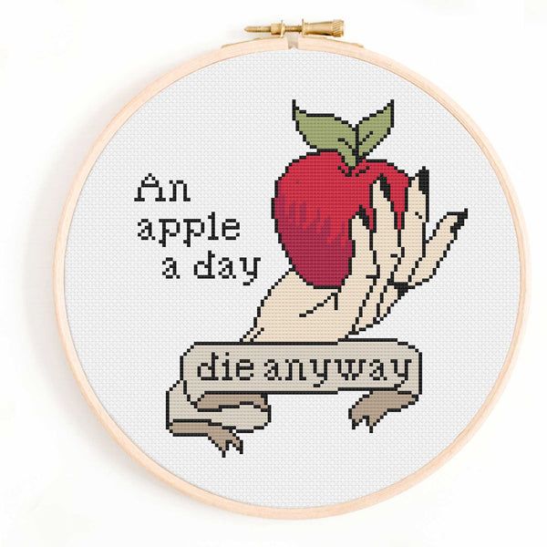 'An Apple A Day, Die Anyway' Tattoo Cross Stitch Pattern