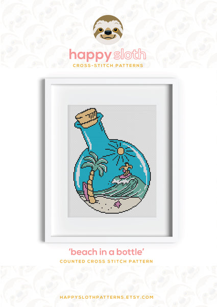 Beach in a Bottle Cross Stitch Pattern
