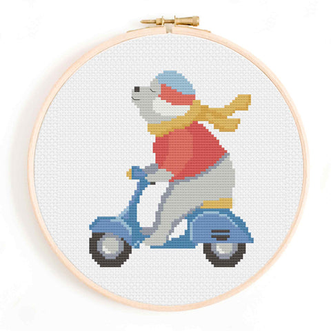 Bear on a Bike Cross Stitch Pattern