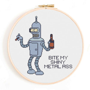 Bender 'Bite My Shiny Metal Ass' Futurama Cross Stitch Pattern