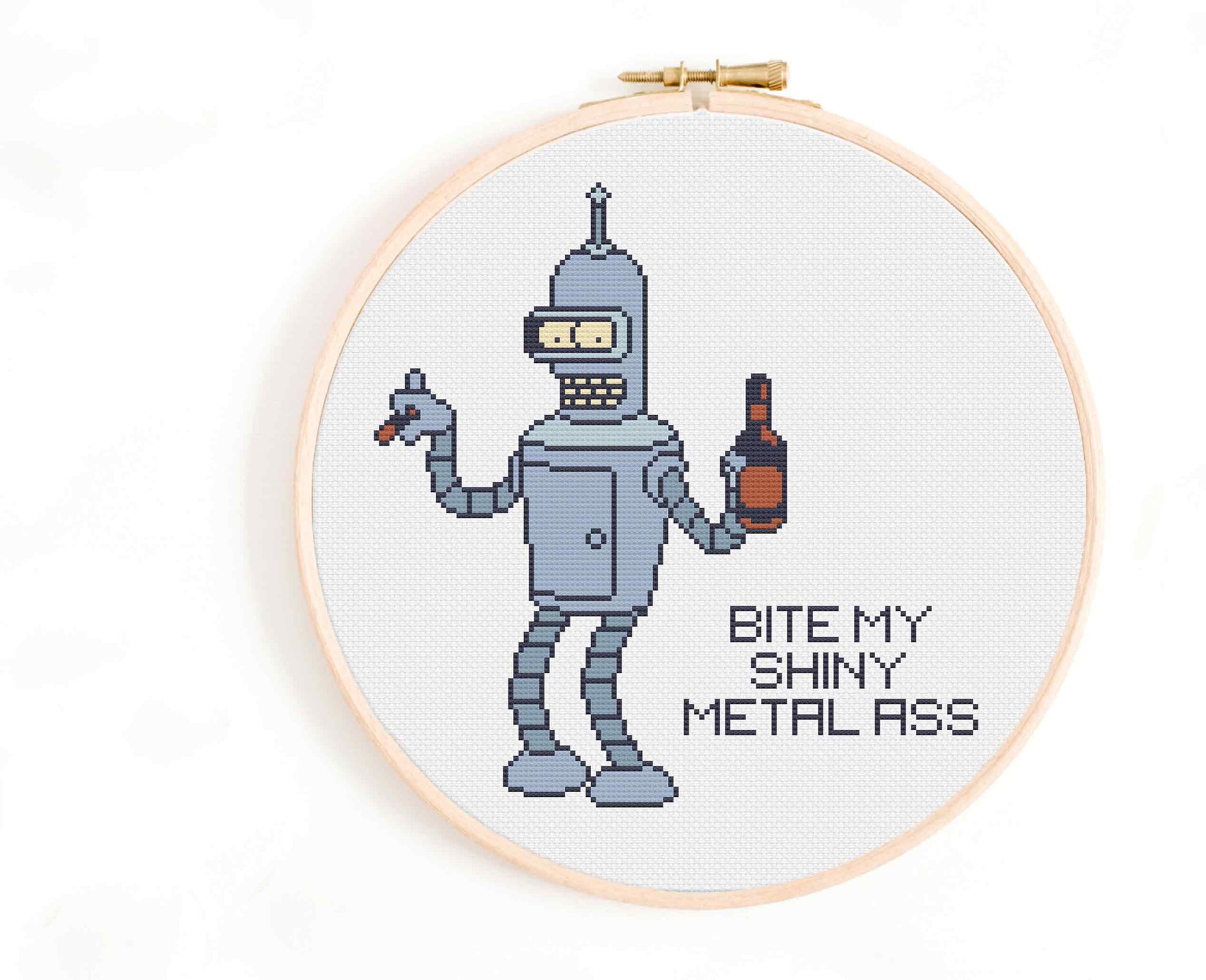 Bender 'Bite My Shiny Metal Ass' Futurama Cross Stitch