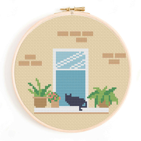 Cat on a Windowsill Cross Stitch Pattern