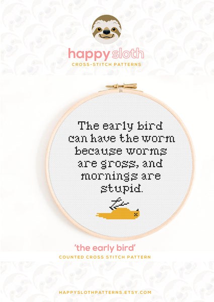 Early Bird Quote Cross Stitch Pattern