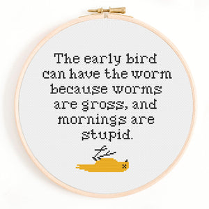 Early Bird Quote Cross Stitch Pattern
