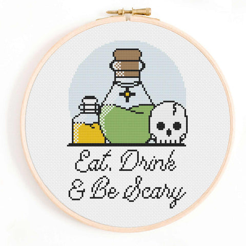 Eat Drink and Be Scary Cross Stitch Pattern