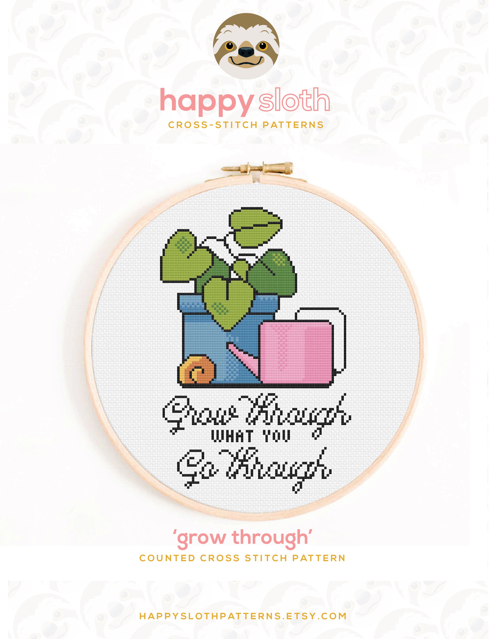 philodendron cross stitch Grow Through What You Go Through Cross Stitch Pattern – Happy Sloth Patterns