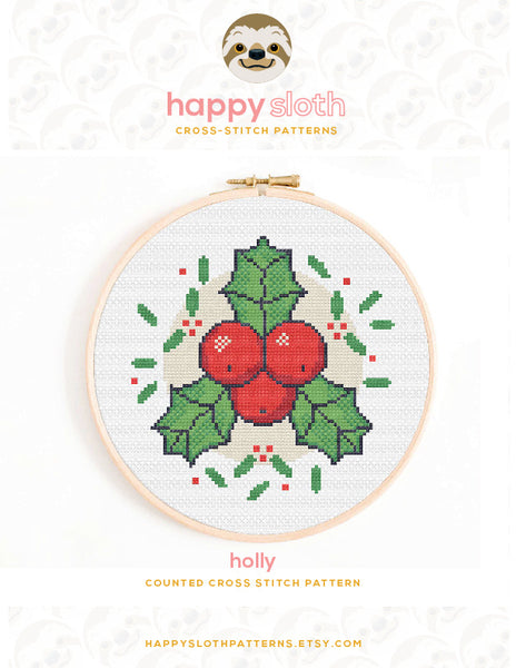 Christmas Holly PDF Cross Stitch Pattern