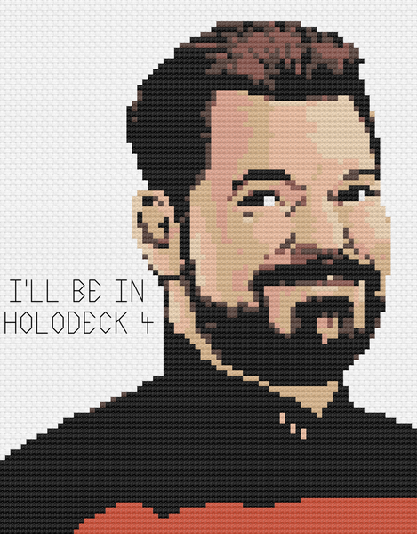 'I'll be in Holodeck Four' Riker Star Trek Cross Stitch Pattern