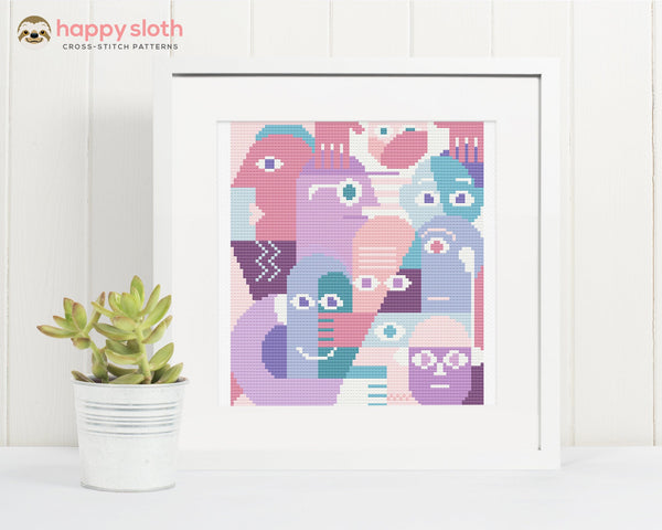 'Family' Abstract Portrait Cross Stitch Pattern