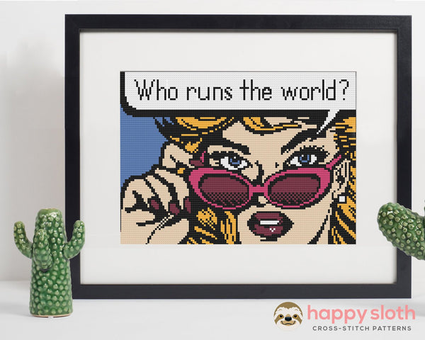 'Who Runs the World?' Vintage Comic Cross Stitch Pattern