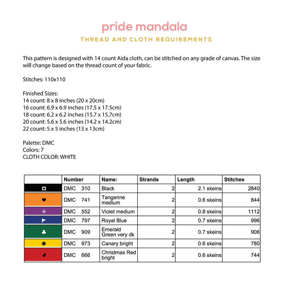 LGBT Pride Mandala Cross Stitch Pattern
