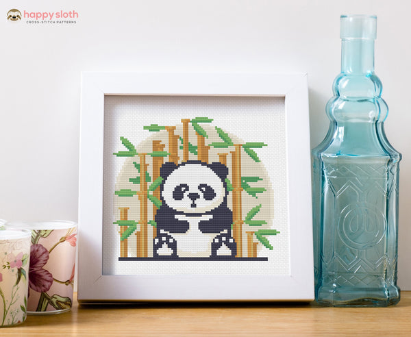 Panda and Bamboo Cross Stitch Pattern