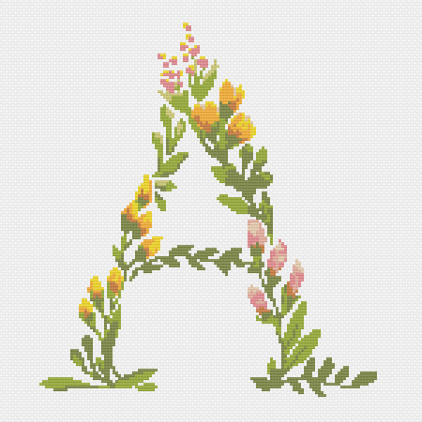 Floral Letter 'A' Cross Stitch Pattern