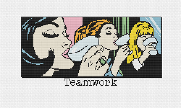 Teamwork! Vintage Comic Cross Stitch Pattern
