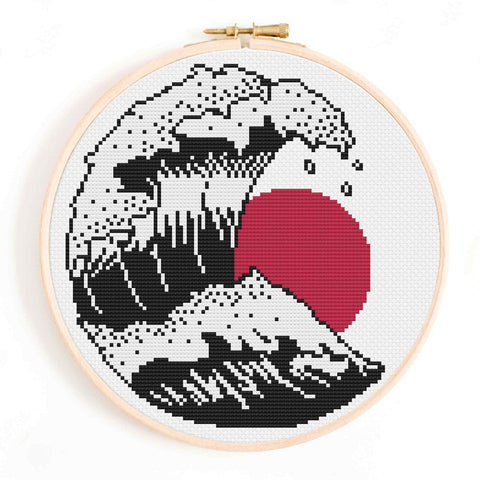 Japanese Wave Modern Cross Stitch Pattern