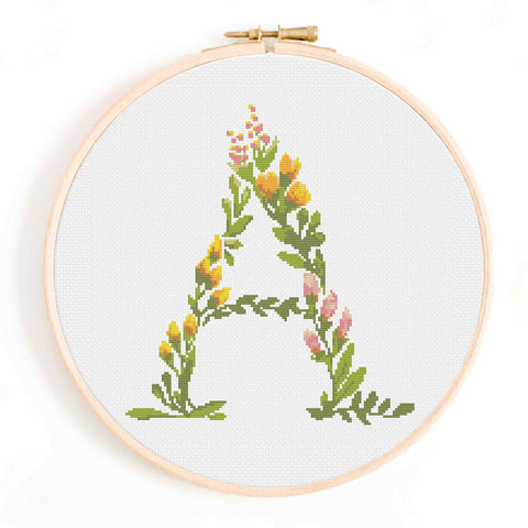 Floral Letter 'A' Cross Stitch Pattern