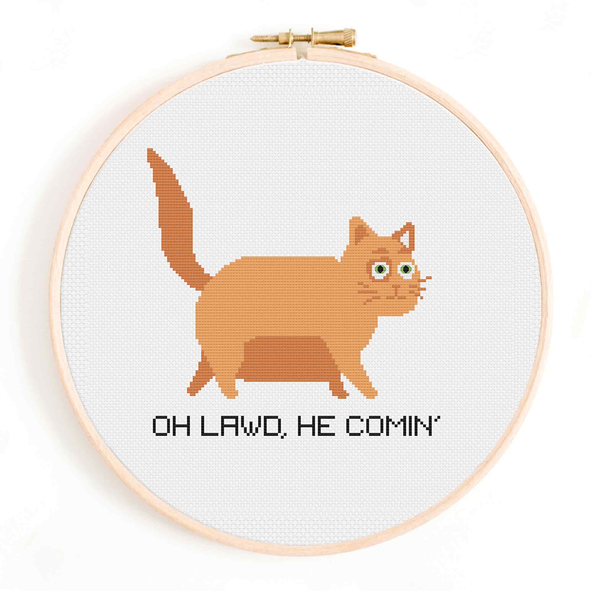 'Oh Lawd, He Comin' Cat Cross Stitch Pattern
