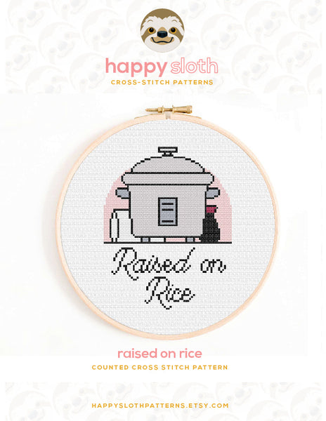 'Raised on Rice' Rice Cooker Cross Stitch Pattern