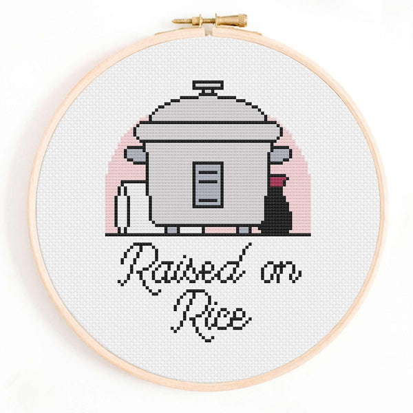 'Raised on Rice' Rice Cooker Cross Stitch Pattern