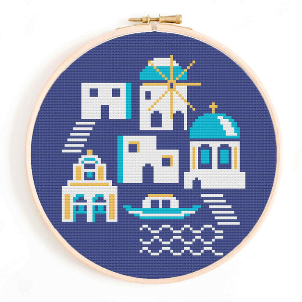 Santorini Greece Cross Stitch Pattern