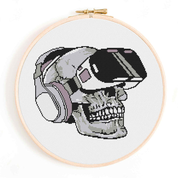 Skull with Virtual Reality Goggles Cross Stitch Pattern