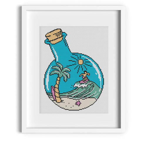 Beach in a Bottle Cross Stitch Pattern