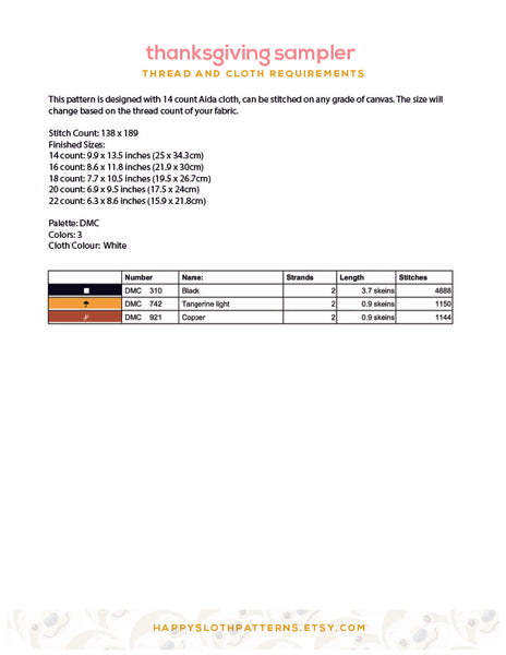 Thanksgiving Sampler Cross Stitch Pattern