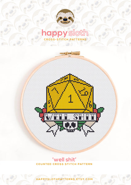 'Well Shit' Dungeons and Dragons Cross Stitch Pattern